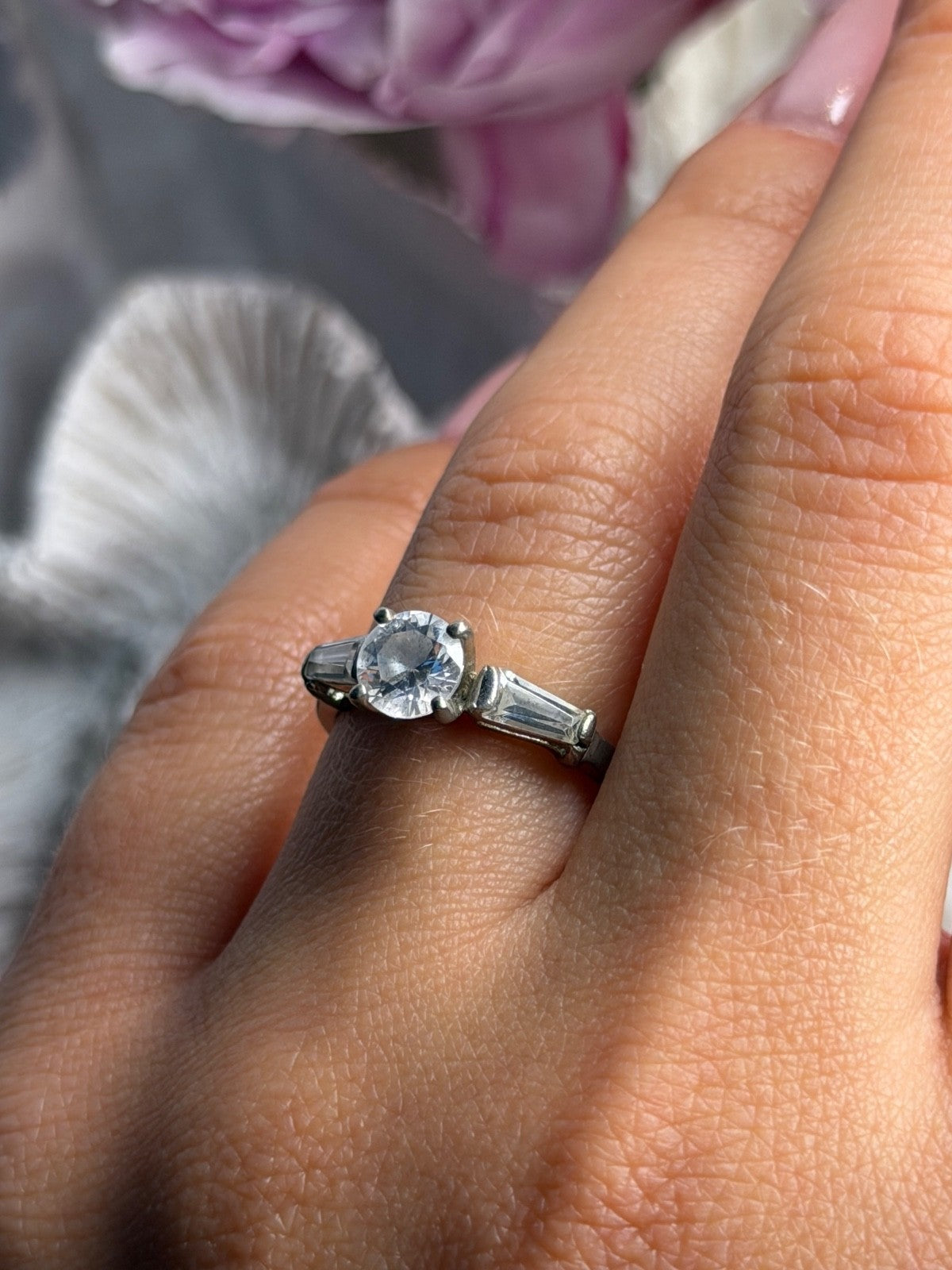 925 Sterling Silver White Spinel Ring Size 7