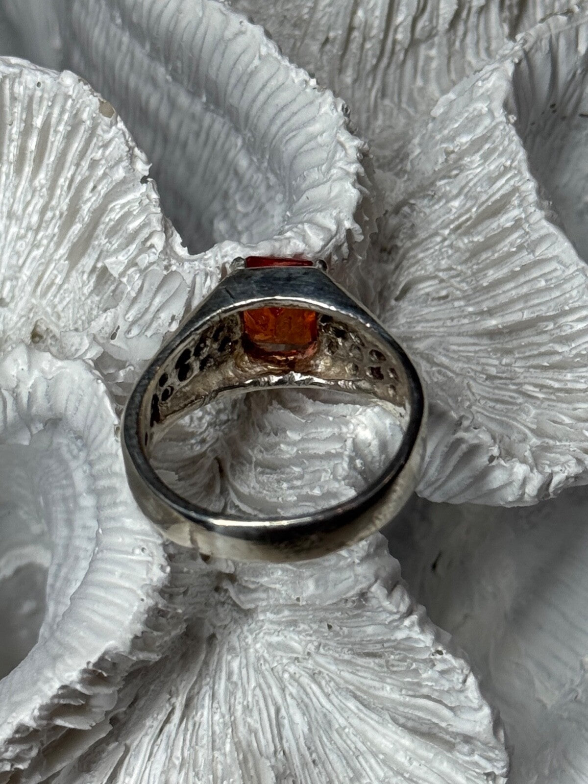 925 Sterling Silver Orange Citrine Men'S Ring Size 9