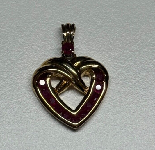 925 STERLING SILVER GOLD PLATED SPINEL HEART PENDANT