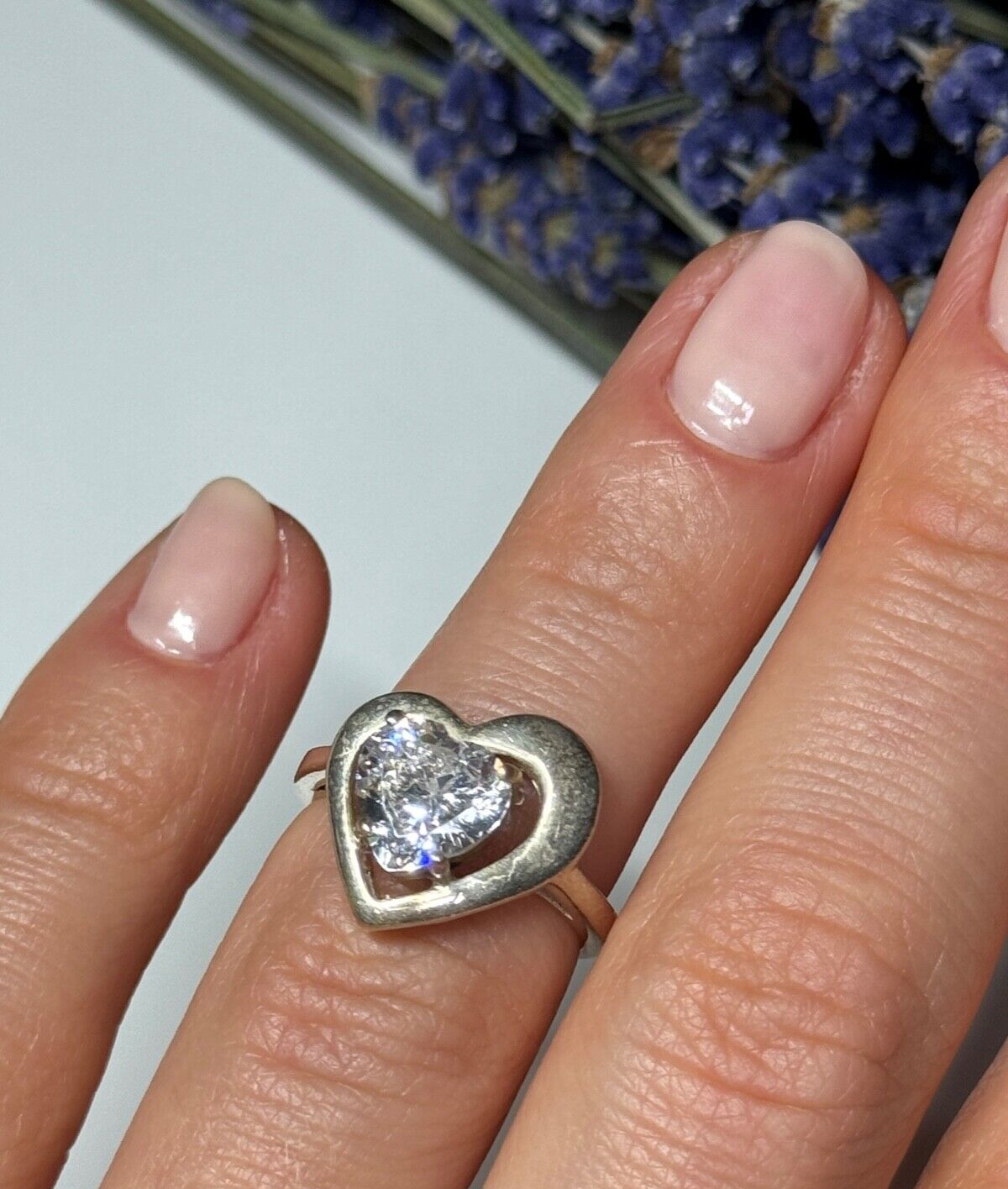 925 Sterling Silver CZ Heart Ring Size 5