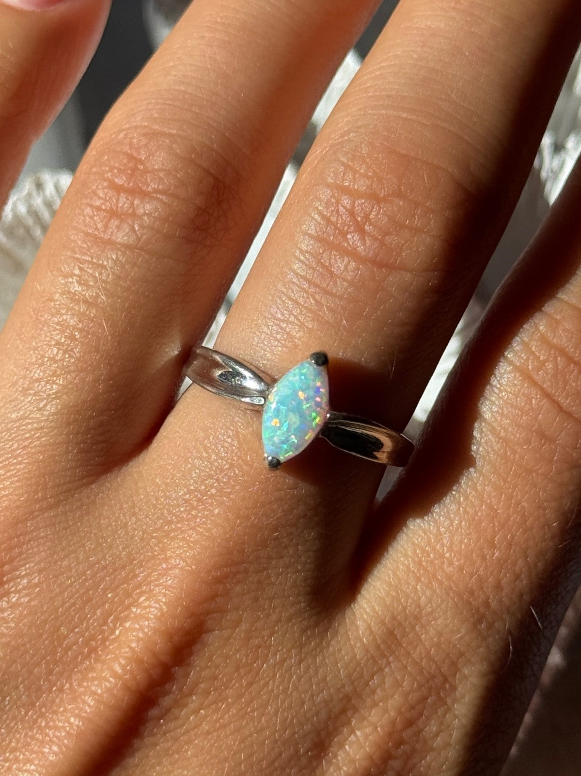 925 Sterling Silver Opal Ring Size 9