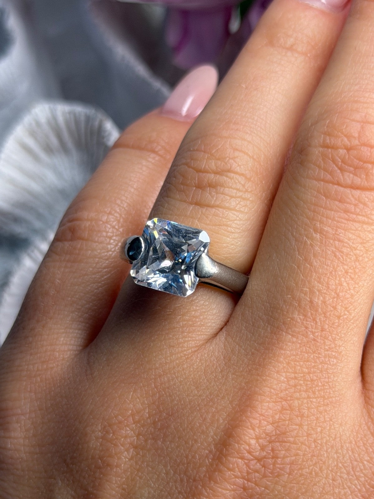 925 Sterling Silver White Spinel Ring Size 6