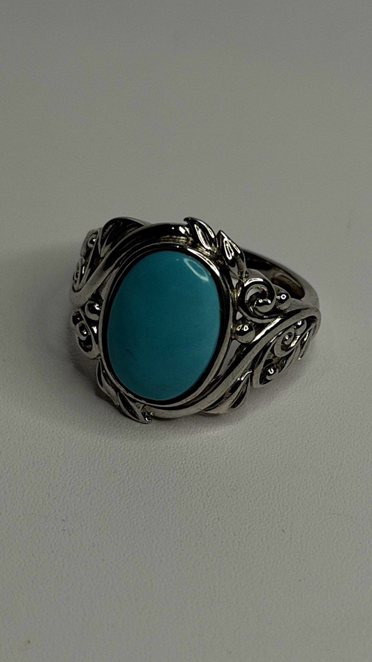 DK 925 Sterling Silver Blue Turquoise Ring Size 8