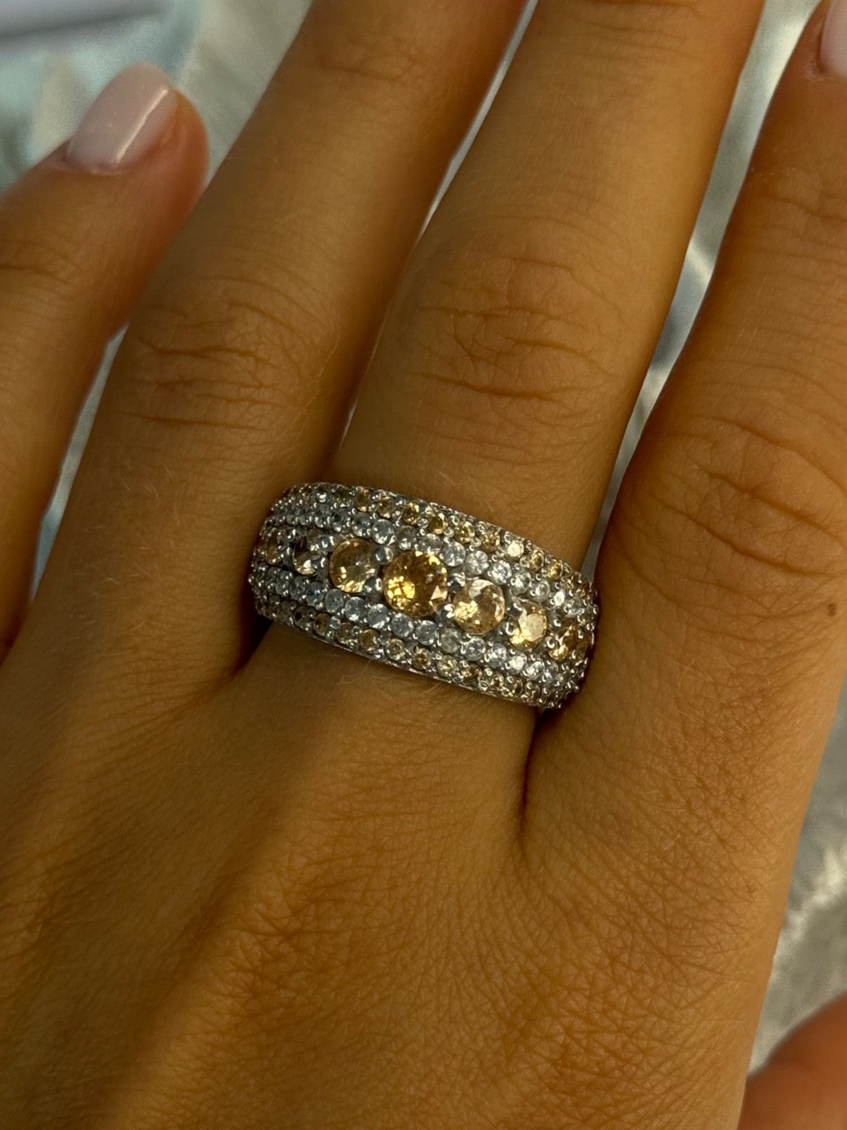 925 Sterling Silver Citrine & Beryl Ring Size 9.5