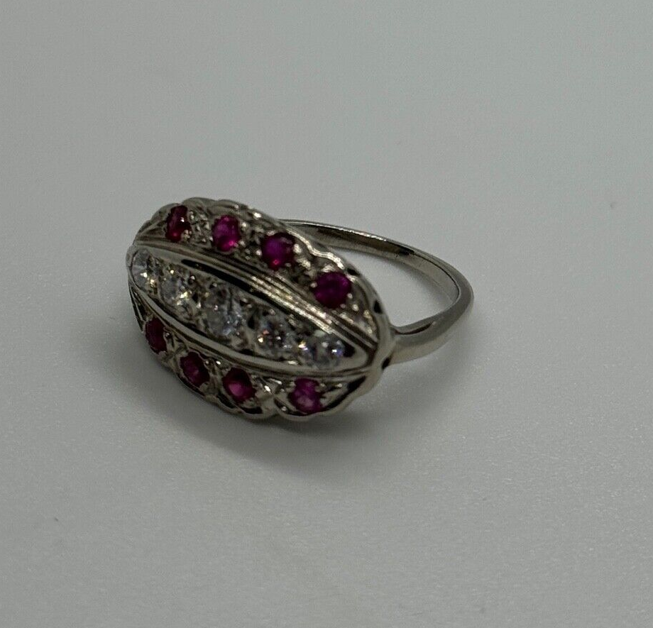 14K White Gold White & Pink Topaz Ring Size 5.5