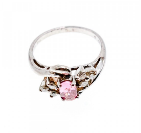 925 Sterling Silver Morganite & CZ Ring Size 6.5