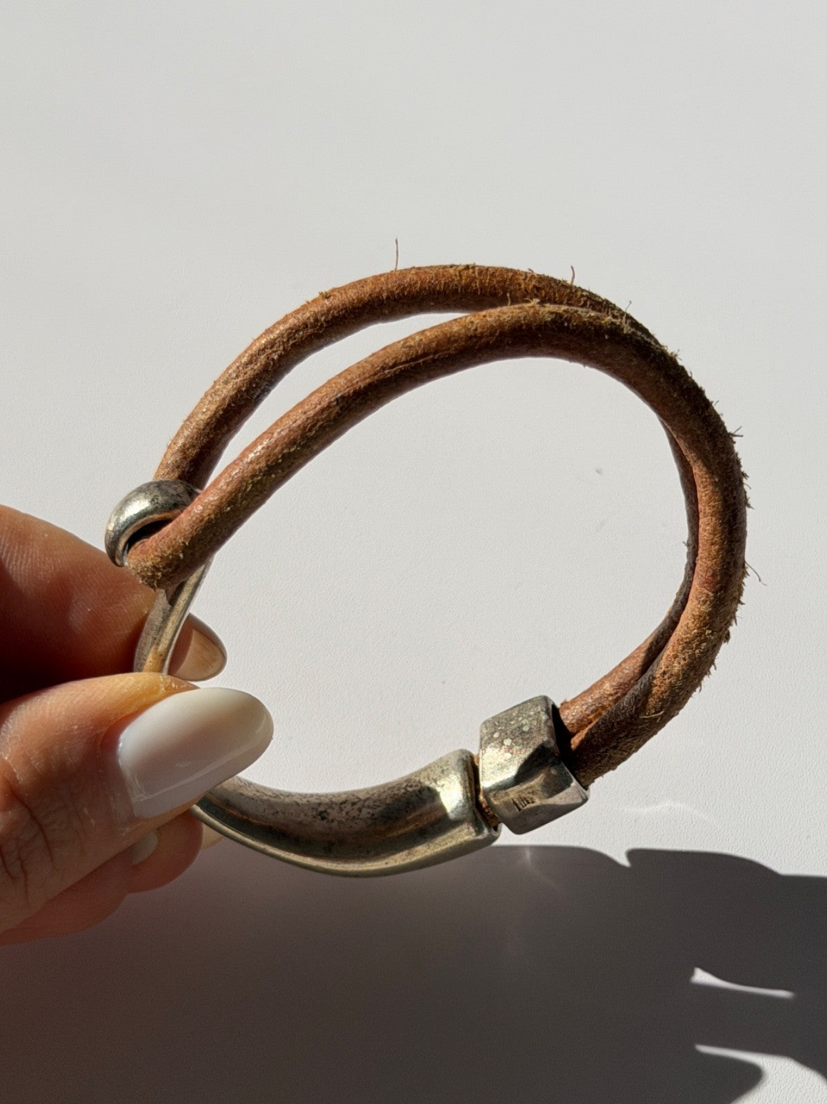 Vintage Brown Leather & 925 Sterling Silver Bracelet