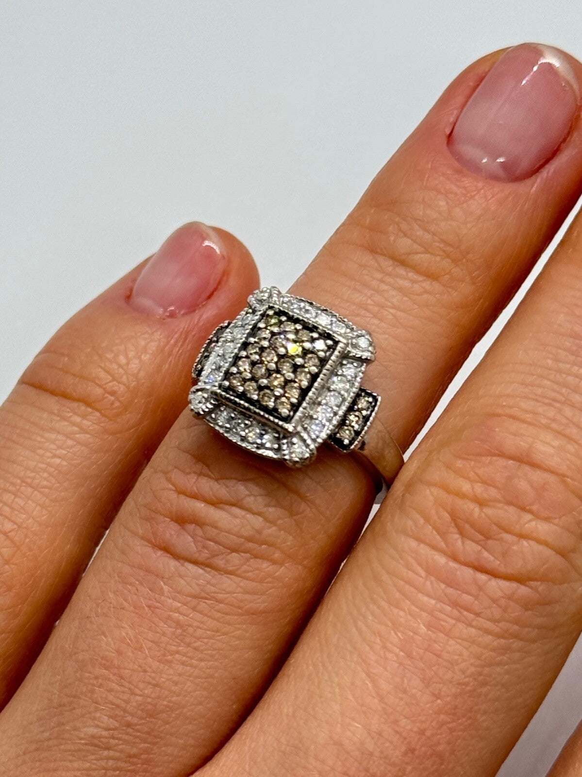10K White Gold Diamond & Tourmaline Ring Size 4.5