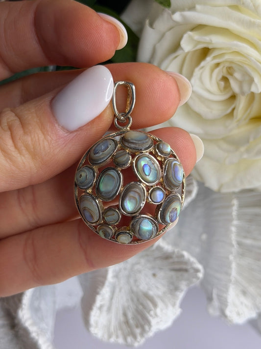 Vintage 925 Sterling Silver Abalone Pendant Length 1.70 in