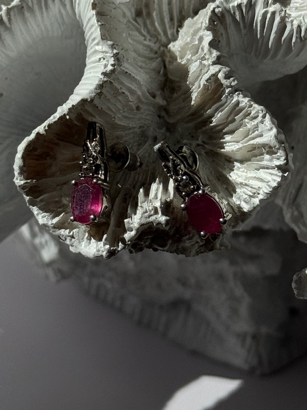 925 Sterling Silver Ruby & Beryl Earrings