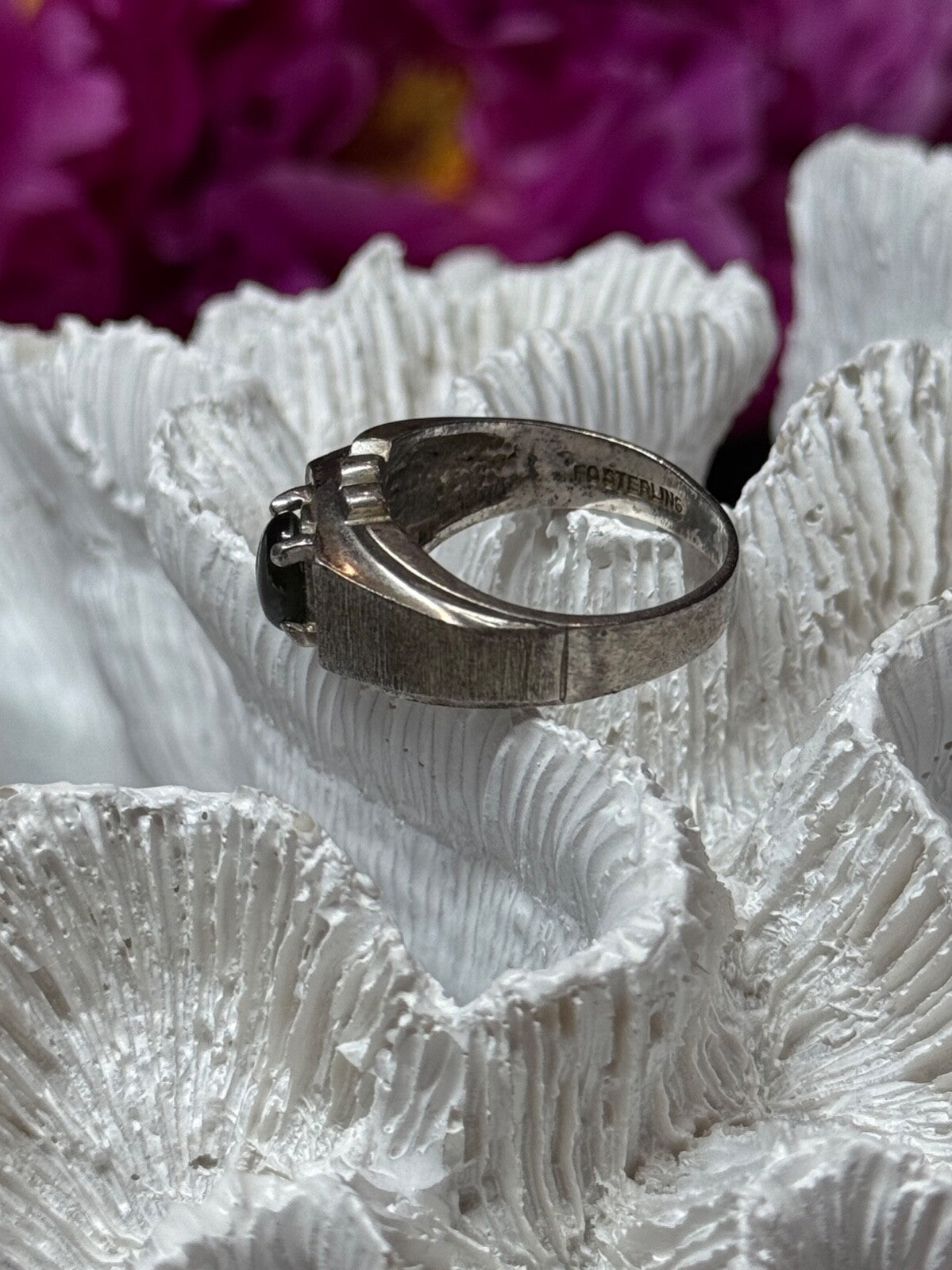 Men'S 925 Sterling Silver Cat'S EYE Tourmaline Ring Size 9