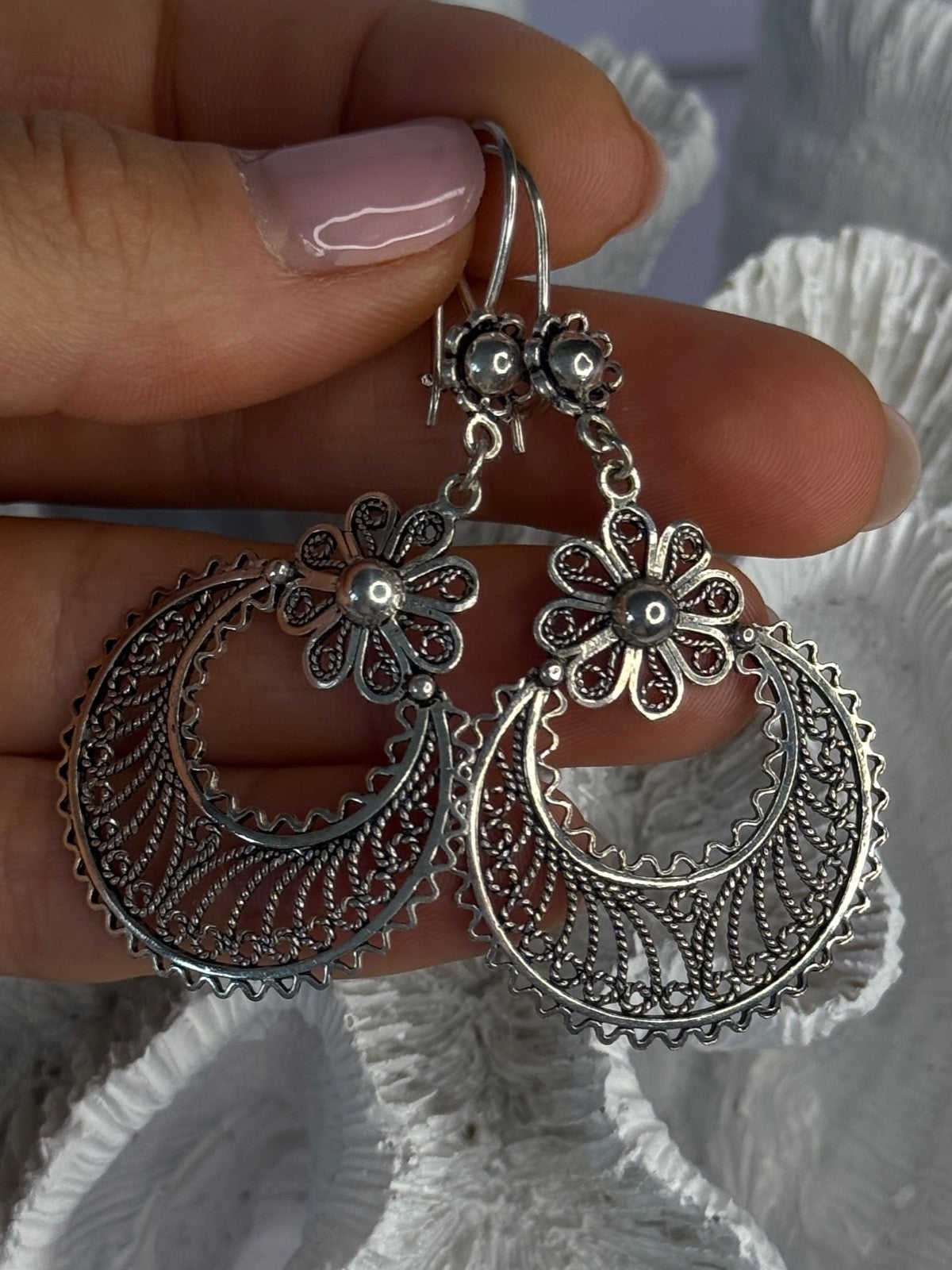 Vintage 925 Sterling Silver Designer Dgs Turkey Flower Filigree Length 2.30 Inch