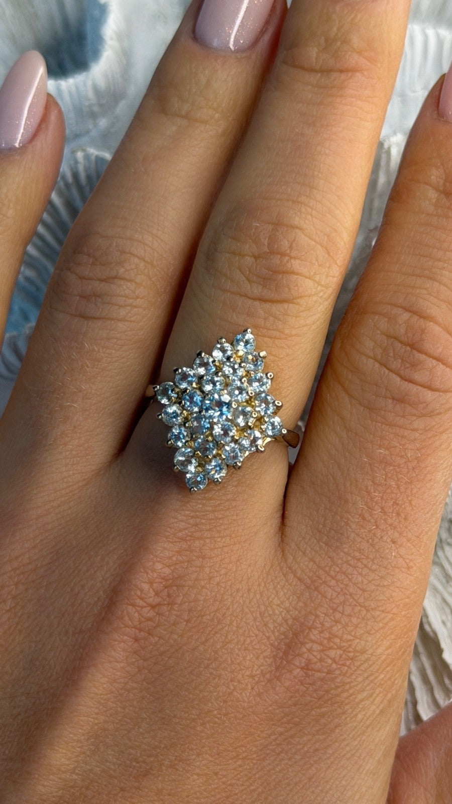 925 Sterling Silver Gold Plated Blue Topaz Ring Size 8