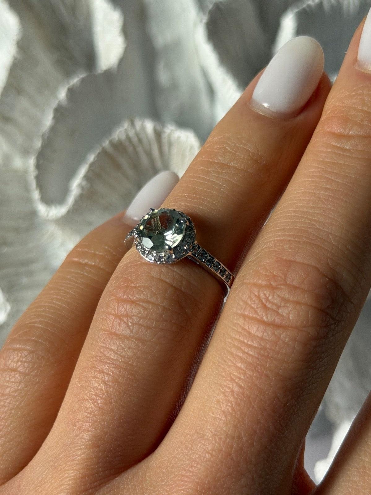925 Sterling Silver Prasiolite Green Amethyst & Quartz Ring Size 5