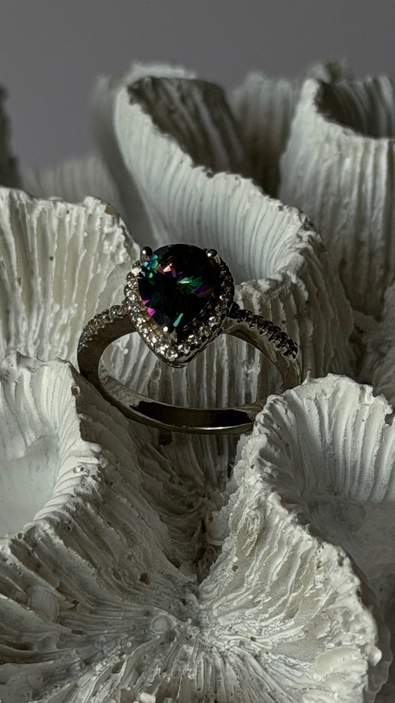 925 Sterling Silver Mystic Topaz & Cz Ring Size 7