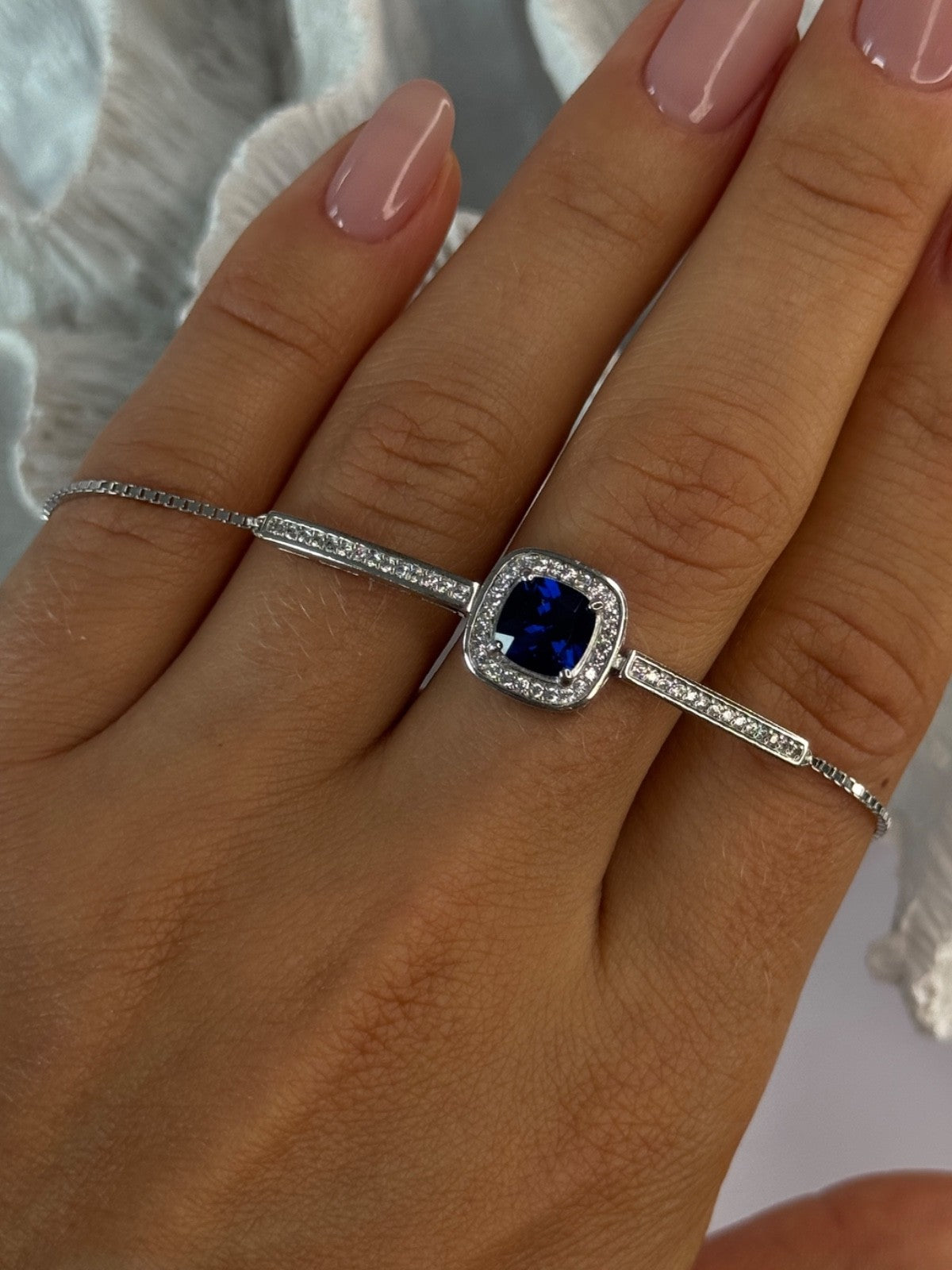 925 Sterling Silver Sapphire & Cz Bracelet Sizable