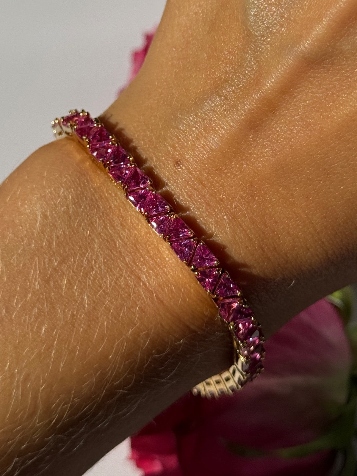 925 Sterling Silver Gold Plated Pink Topaz Bracelet 7 Inch