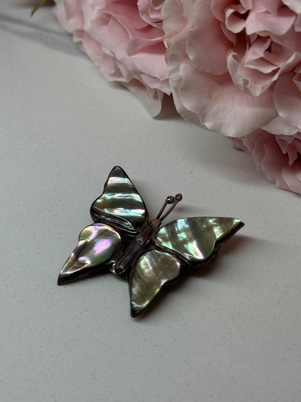 925 Sterling Silver Abalone Brooch Butterfly Length 1.5 In