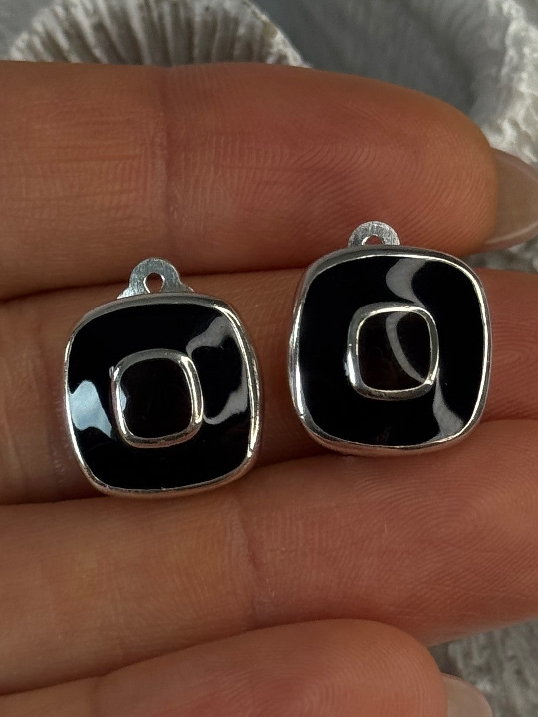 925 Sterling Silver Black & Brown Onyx Clip Earrings Length 0.60 Inch