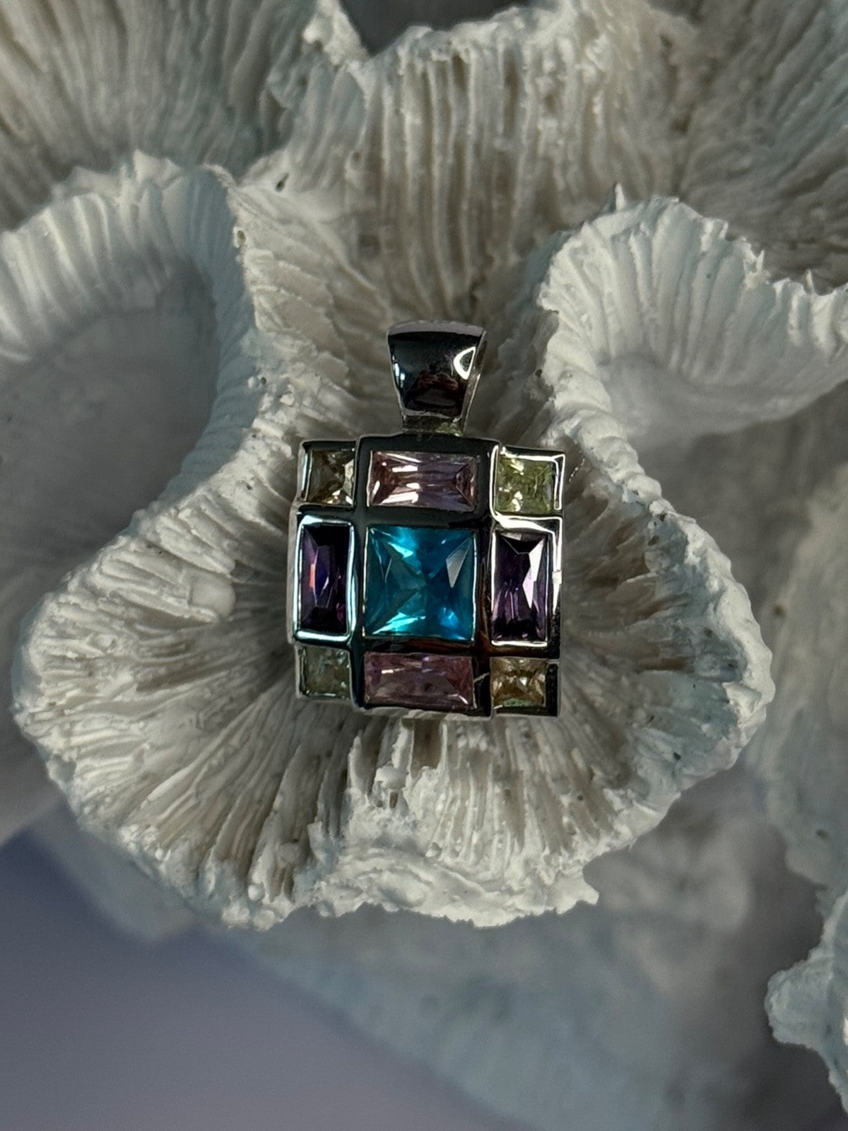 Fas 925 Sterling Silver Multi Color Tourmaline Pendant Length 0.90 Inch