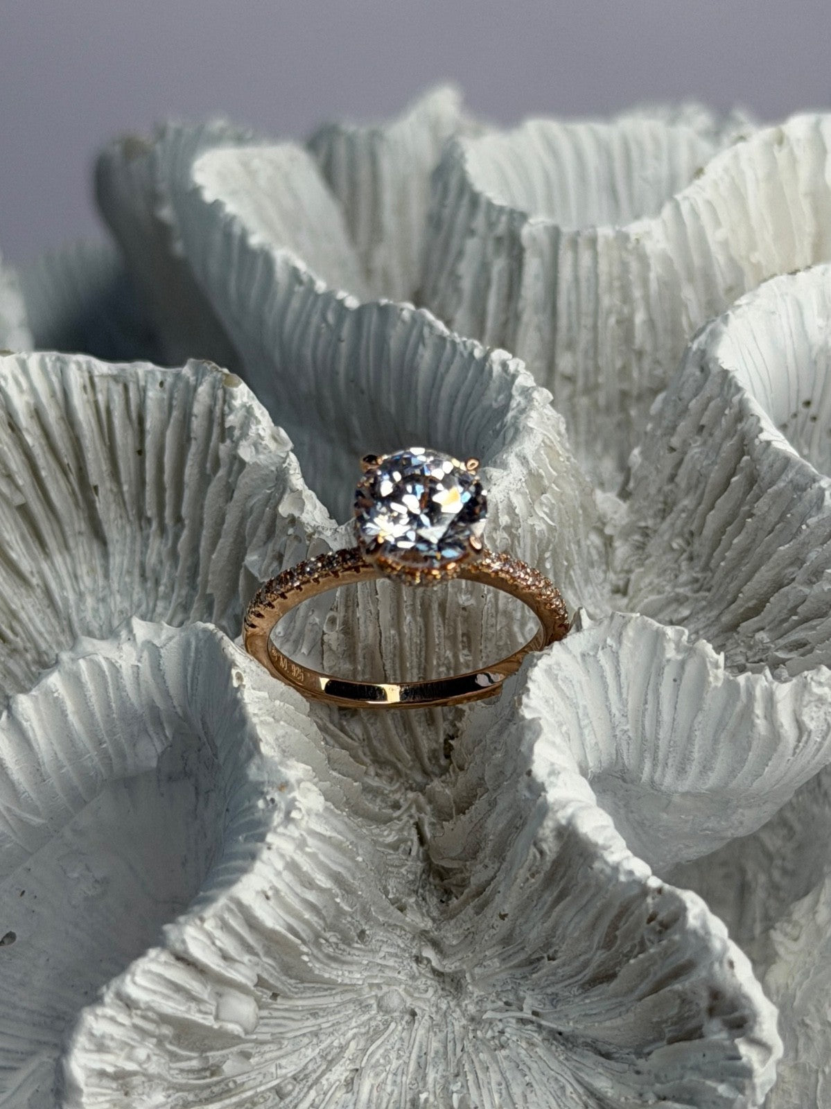 AZL 925 Sterling Silver Rose Gold Plated Lab-Created Diamond Ring Size 7