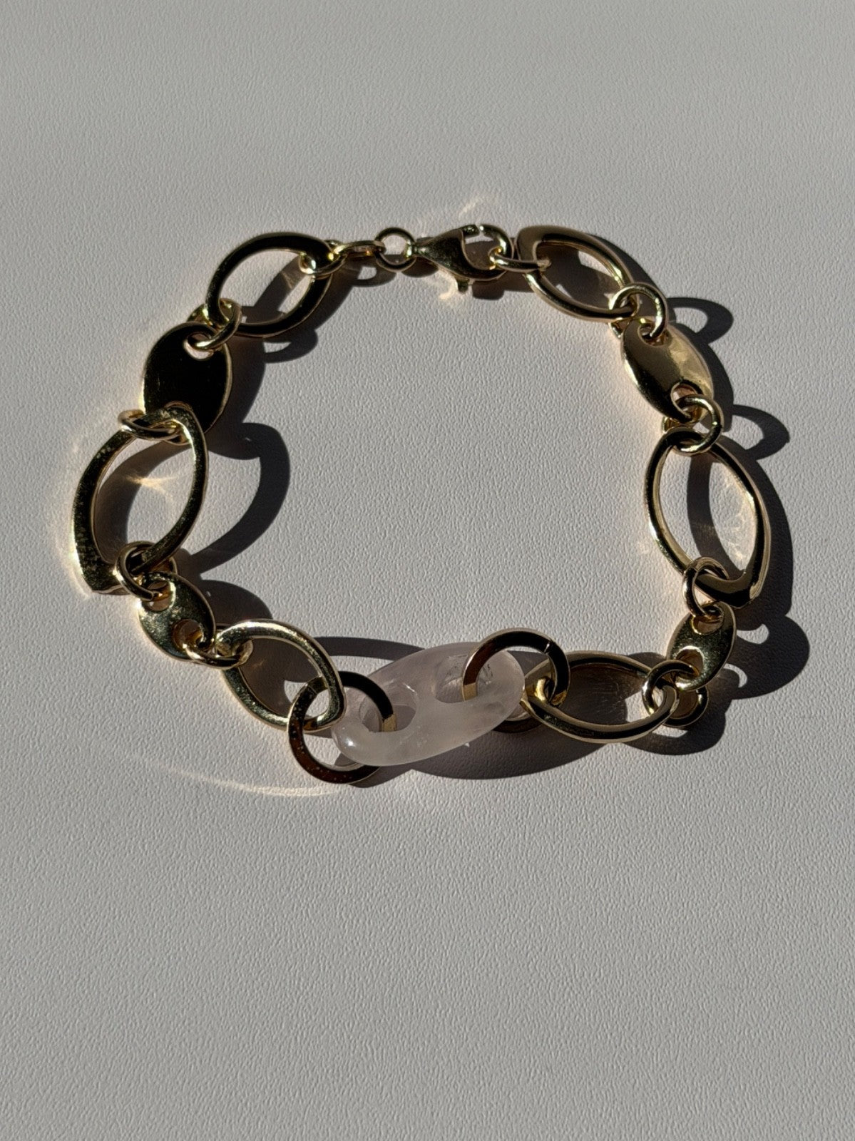 Italy 925 Sterling Silver Gold Plated Rose Quartz Bracelet