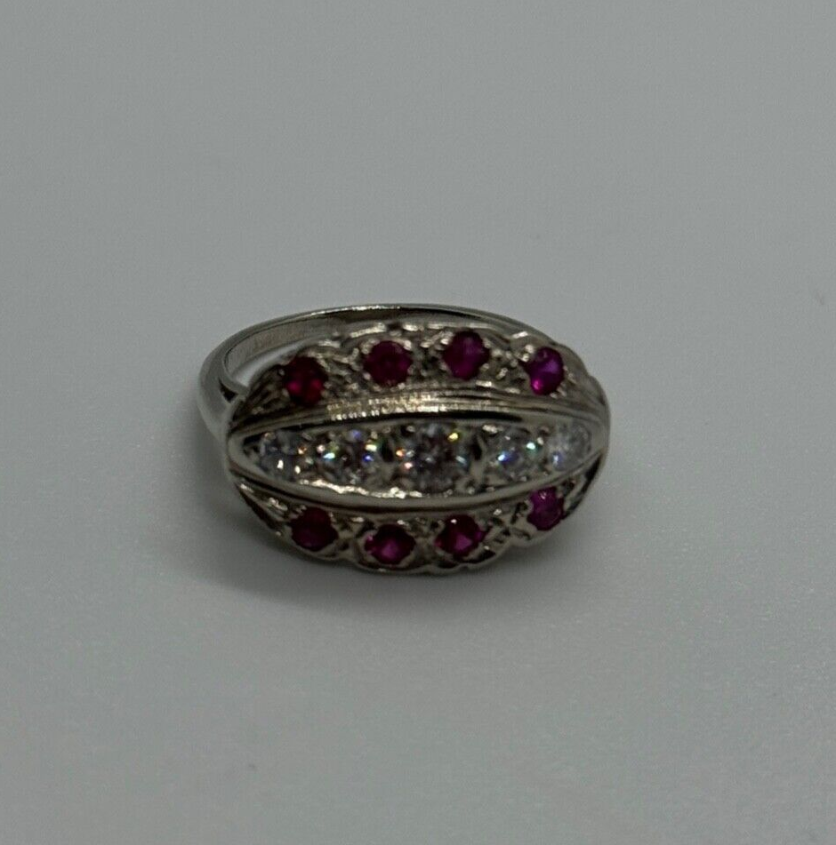 14K White Gold White & Pink Topaz Ring Size 5.5
