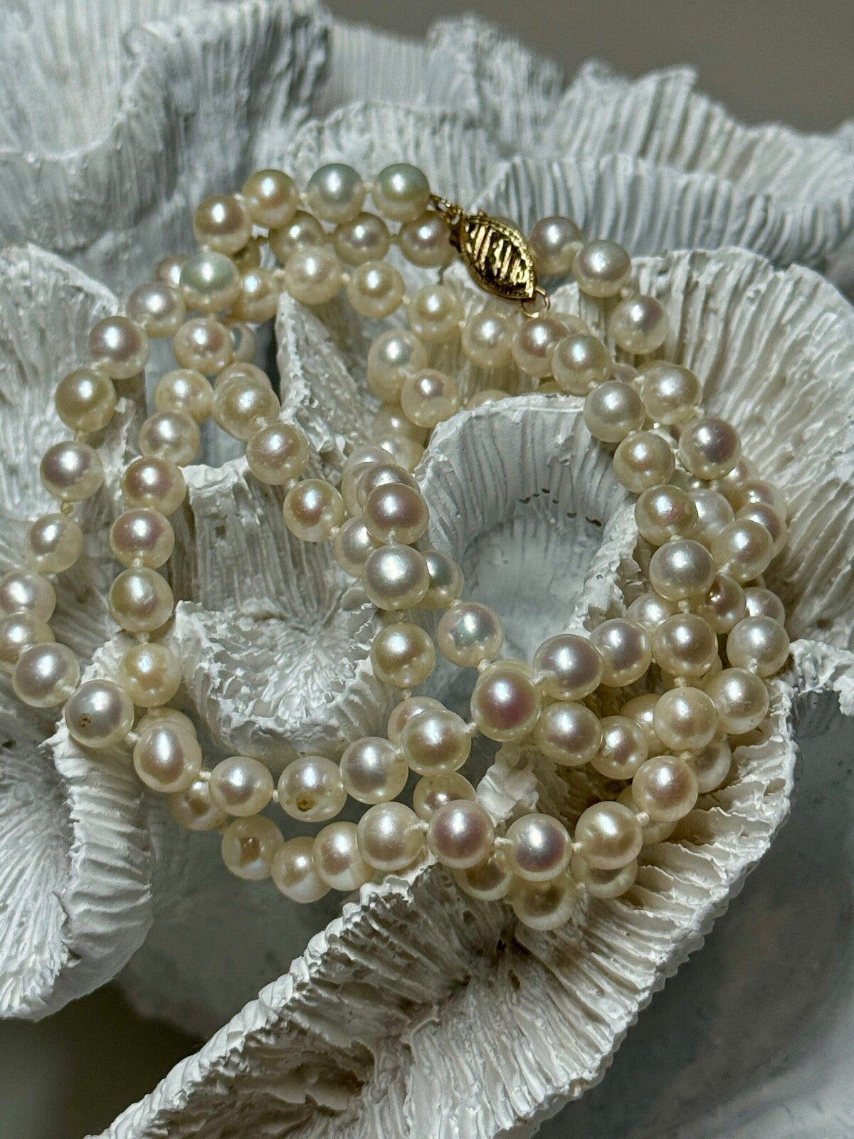 14K Yellow Gold Freshwater Pearl Necklace Length 30 Inch
