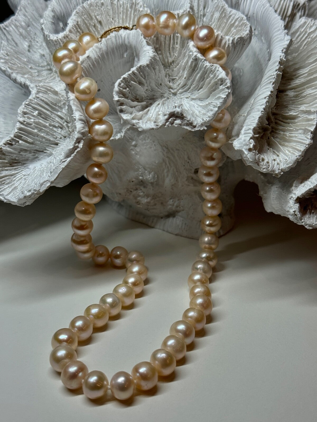 14K YELLOW GOLD CLASP FRESH WATER PINK PEARL NECKLACE 18 Inch