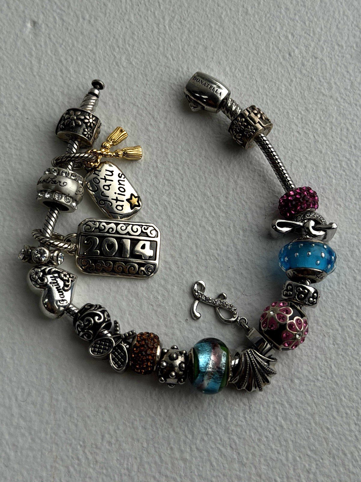 Donatella 925 Sterling Silver 19 Charms Bracelet