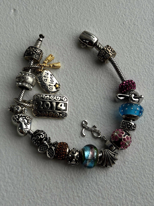 Donatella 925 Sterling Silver 19 Charms Bracelet