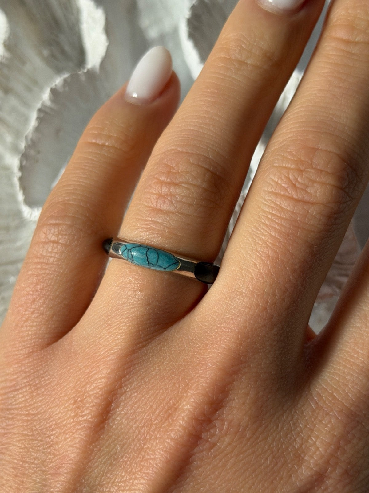 925 Sterling Silver Turquoise & Onyx Ring Size 7