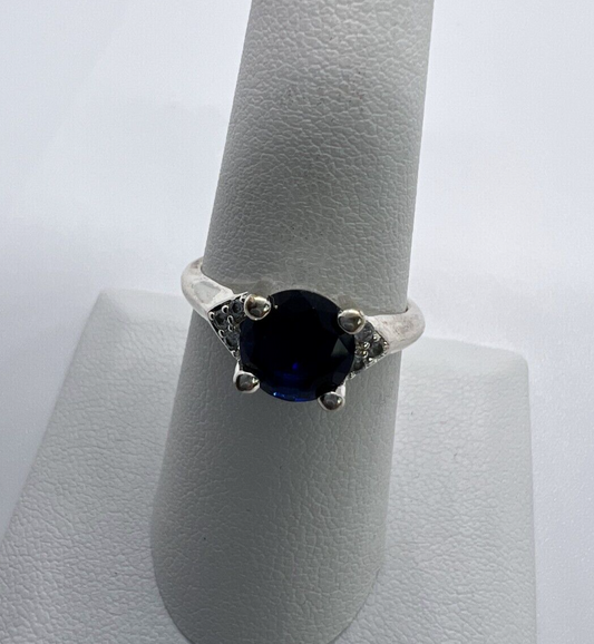 925 Sterling Silver Sapphire & Goshenite Ring – Size 7 Elegant Jewelry
