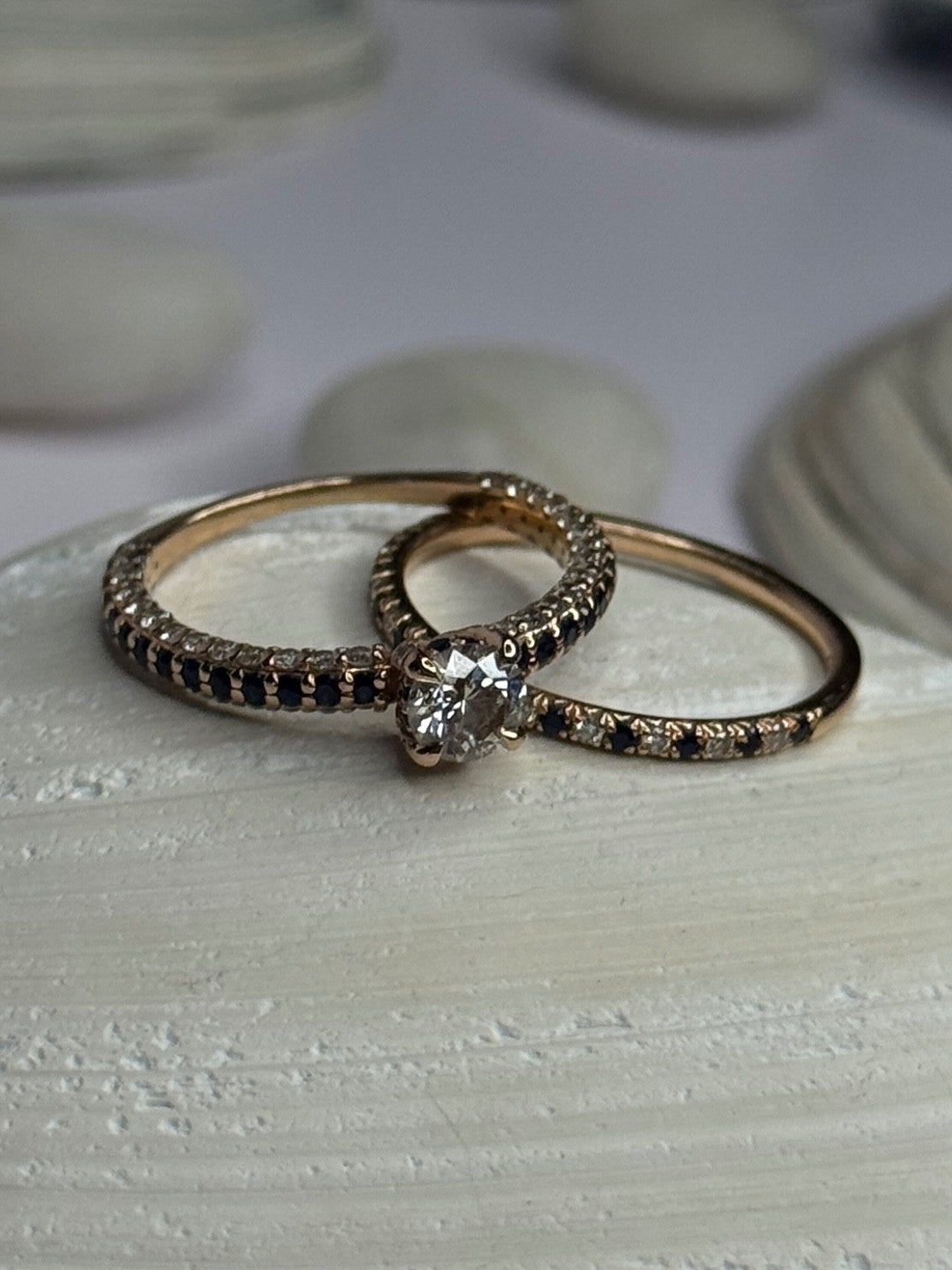 14K Rose Gold Sapphire & Diamond Set of Rings Size 7