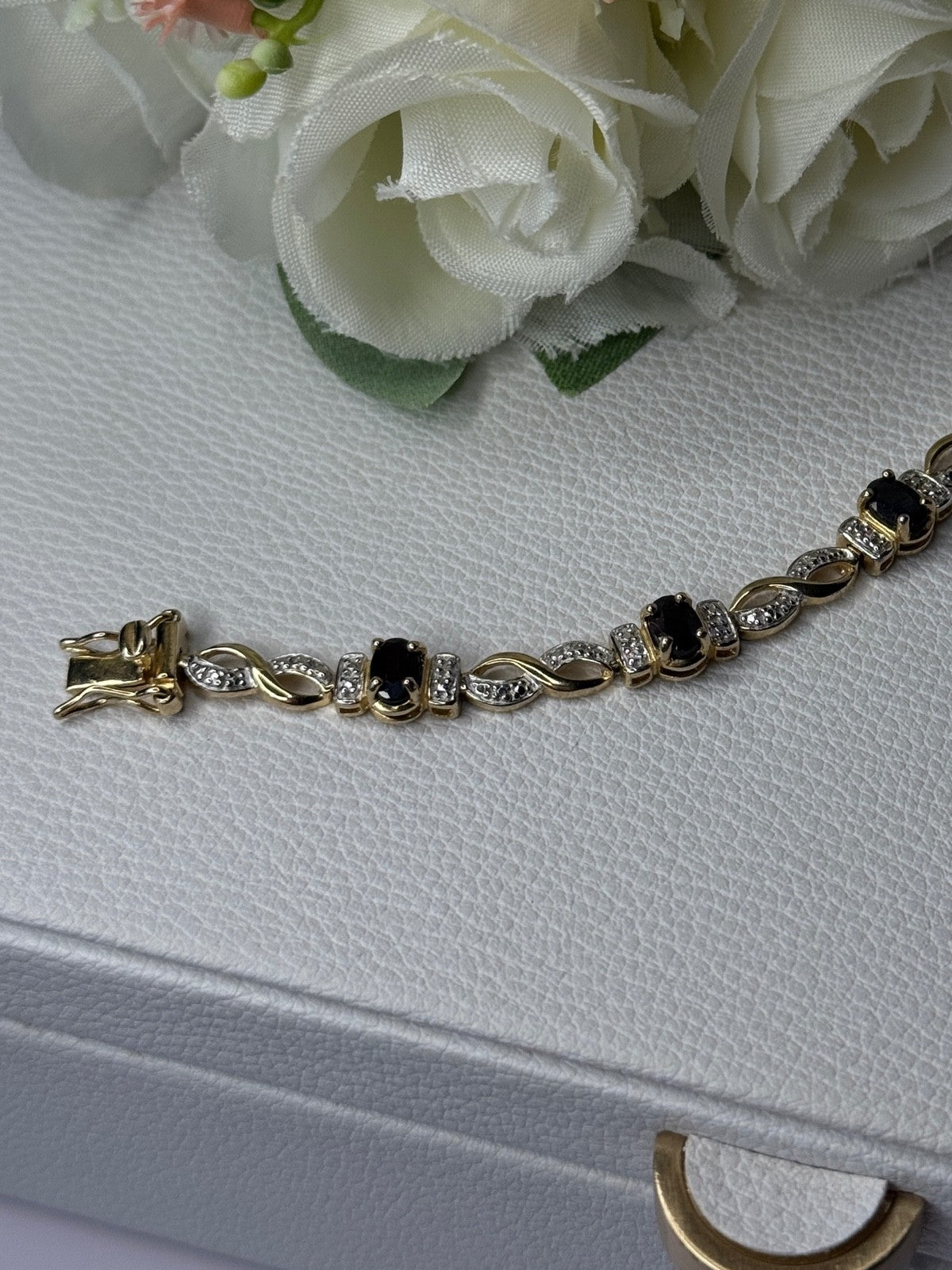 925 Sterling Silver Gold Plated Sapphire Bracelet Length 8.5 Inch