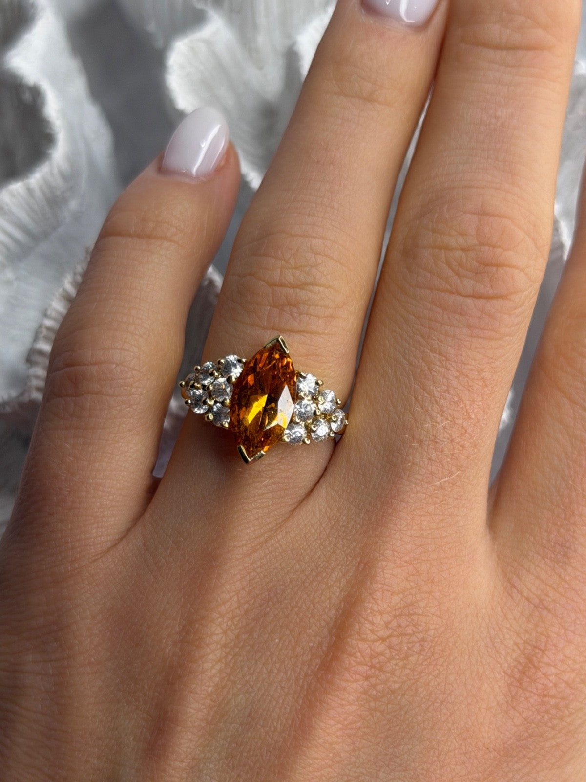 925 Sterling Silver Gold Plated Cz Ring Size 6.5
