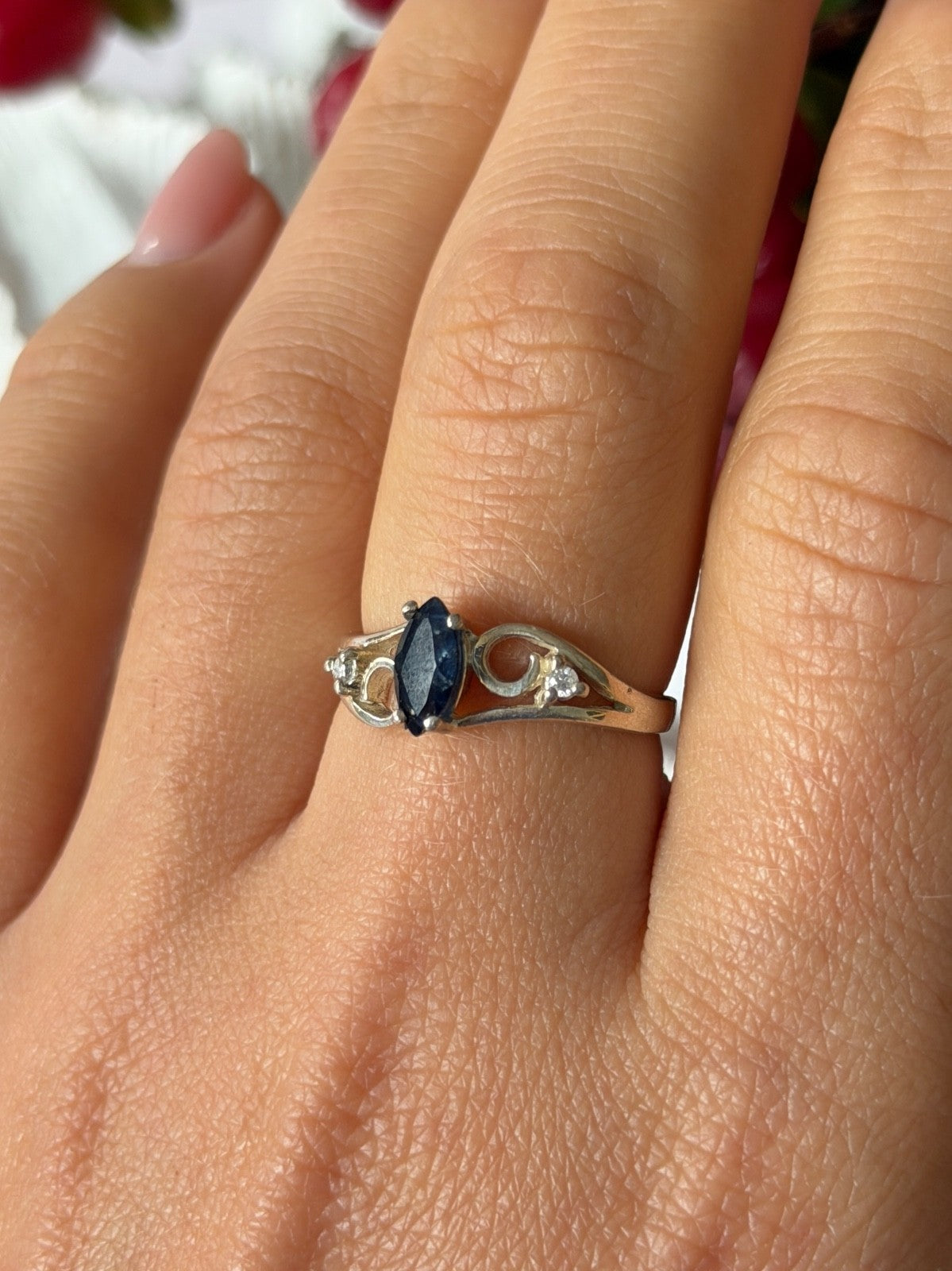 925 Sterling Silver Sapphire & Beryl Ring Size 8