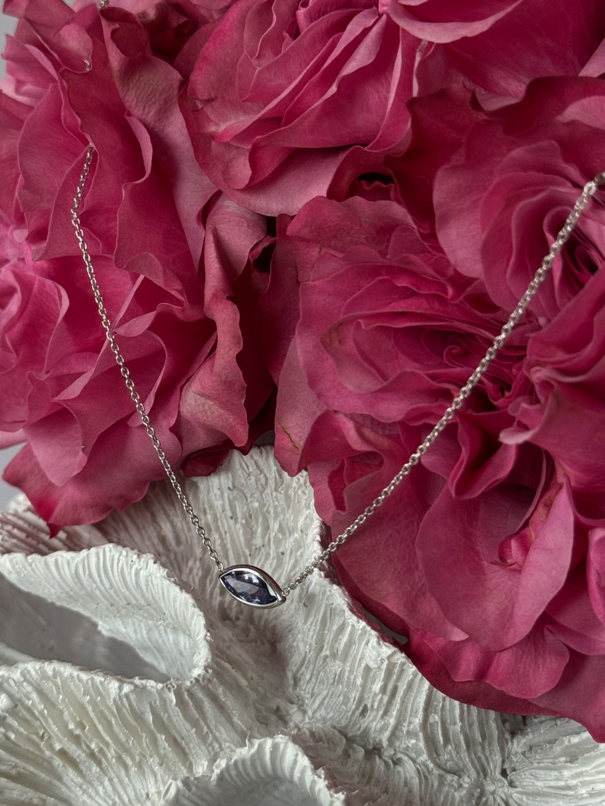 14K White Gold Tanzanite Necklace Length 18 inch