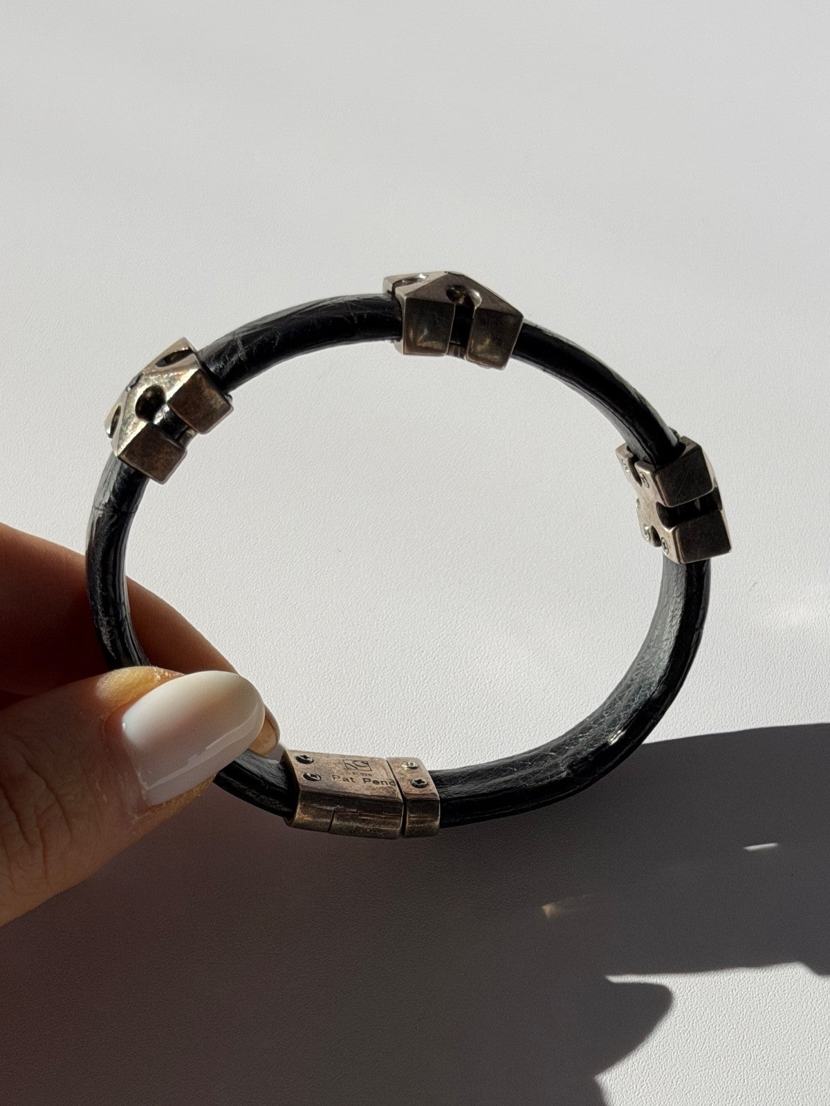 Pat Pend Leather & 925 Sterling Silver Black Agate Bracelet