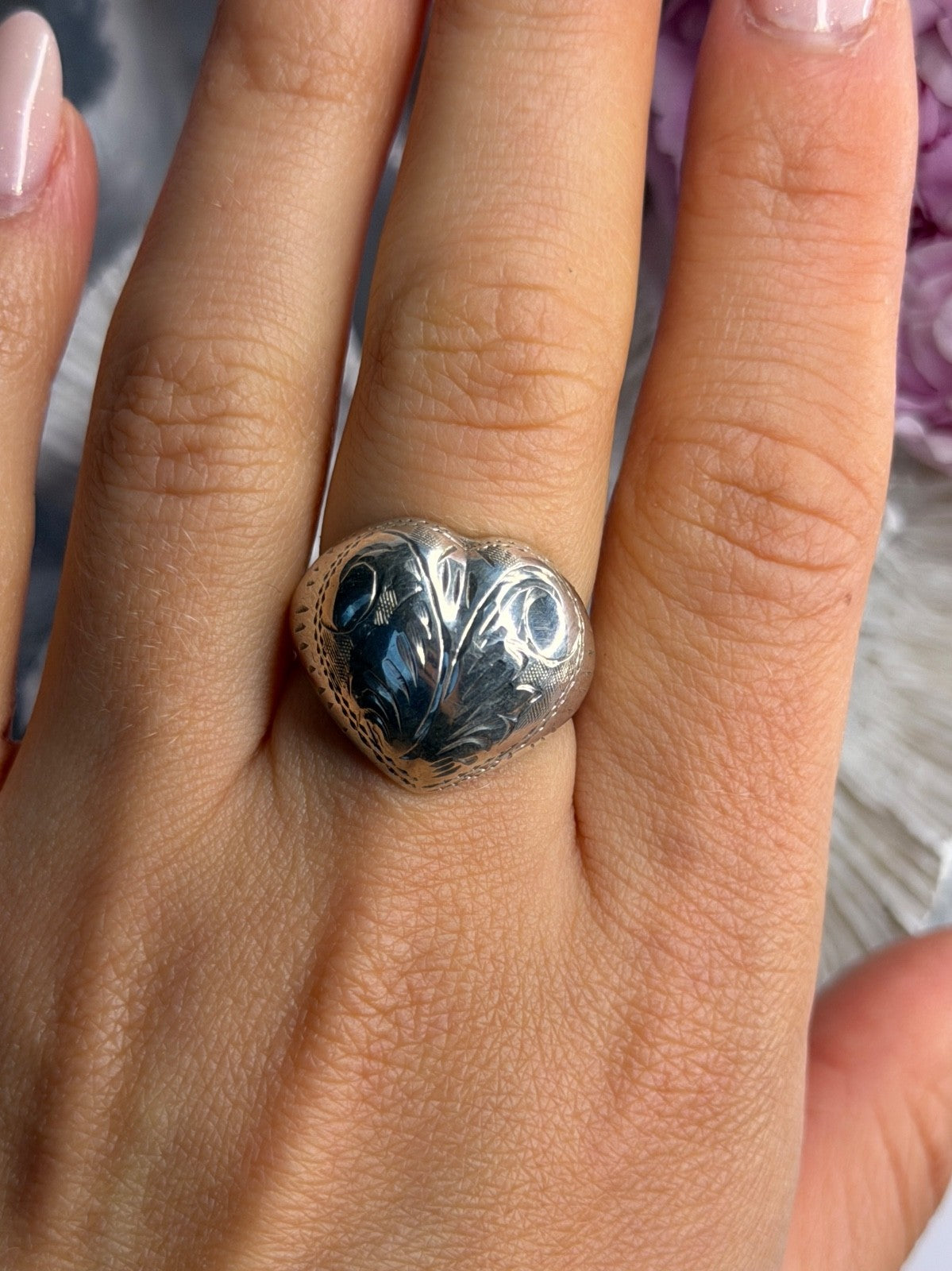 Vintage 925 Sterling Silver Heart Ring Size 8
