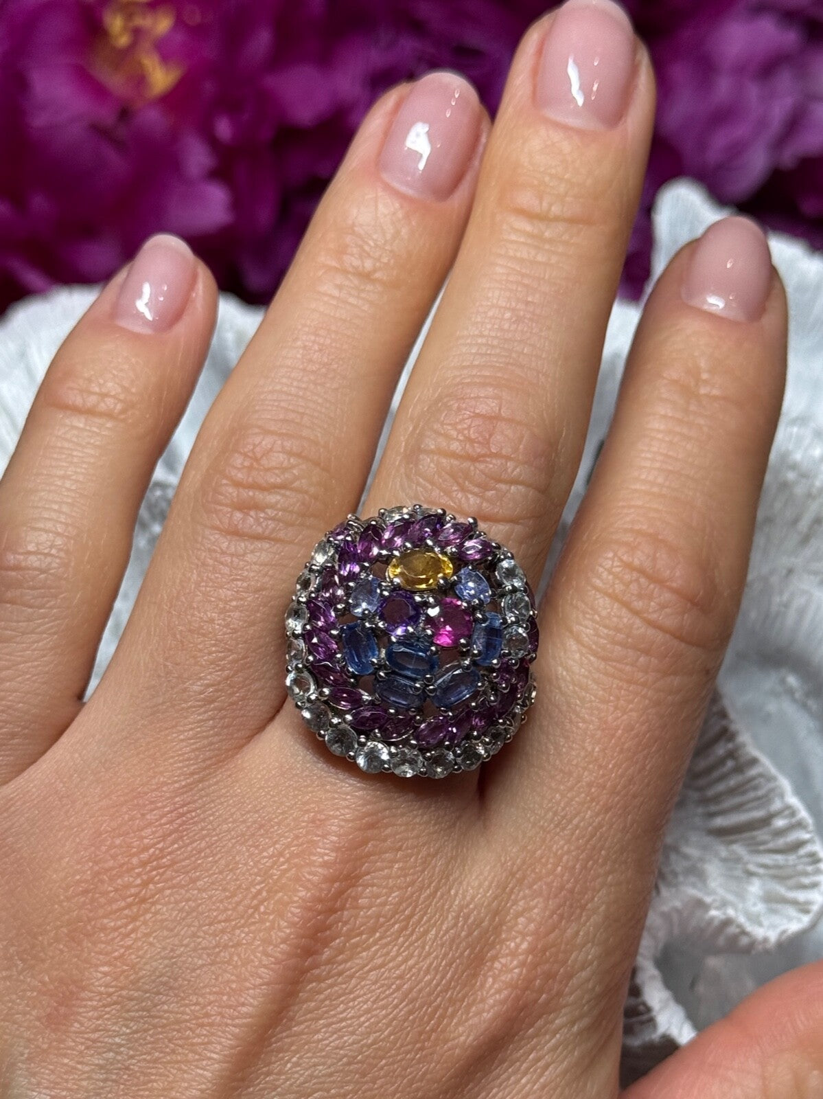 925 Sterling Silver Tourmalines Magic Ring Size 8