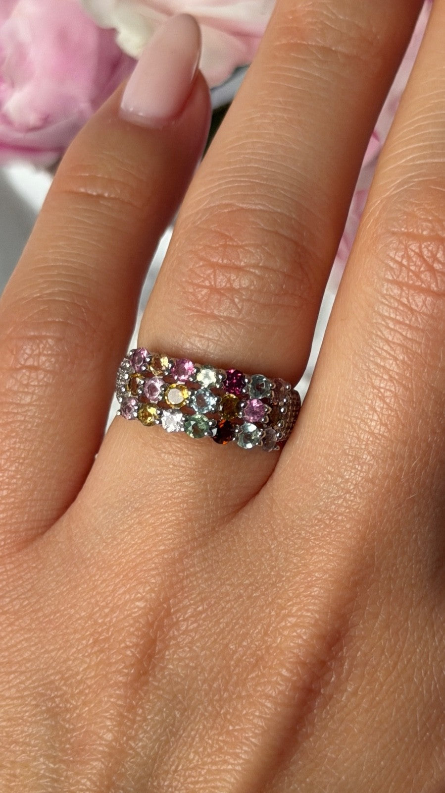 925 Sterling Silver Multi Color Spinel Ring Size 6