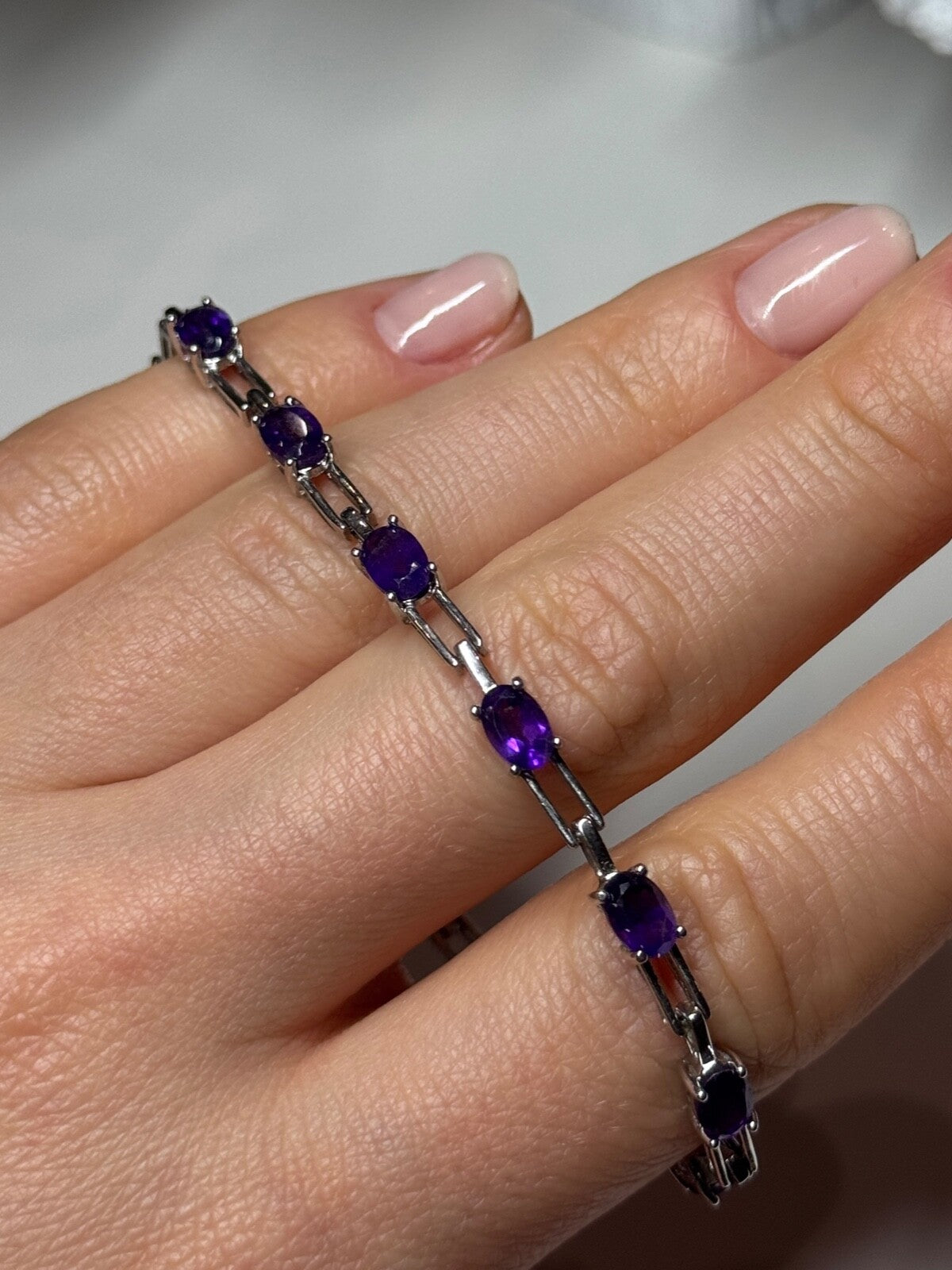 925 Sterling Silver Amethyst Bracelet Length 7 Inch
