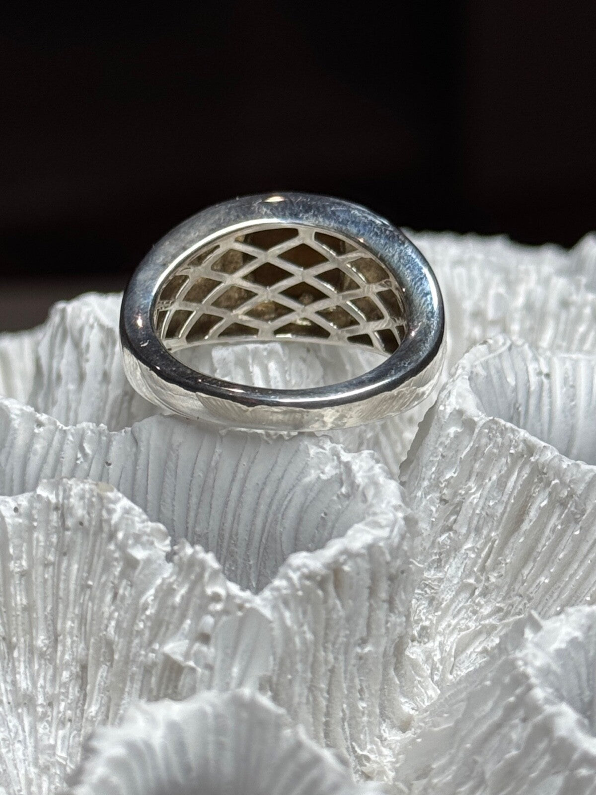 925 Sterling Silver Amber Men'S Ring Size 8