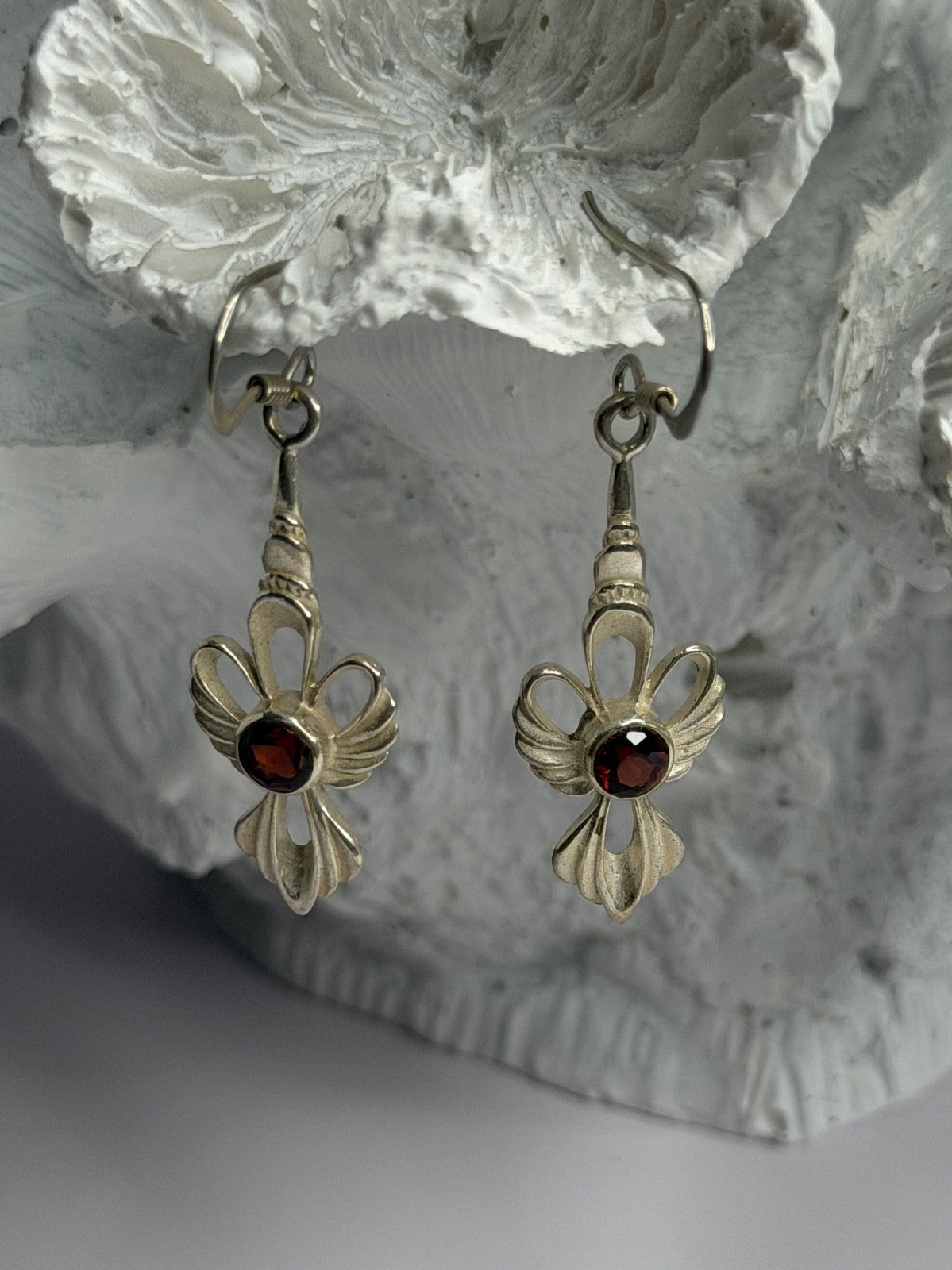 925 Sterling Silver Garnet Dangle Earrings