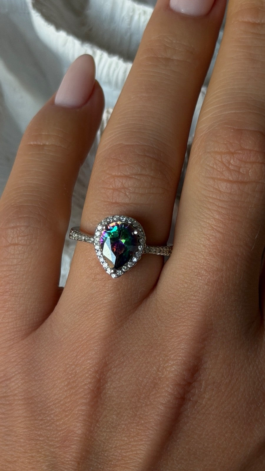 925 Sterling Silver Mystic Topaz & Cz Ring Size 7