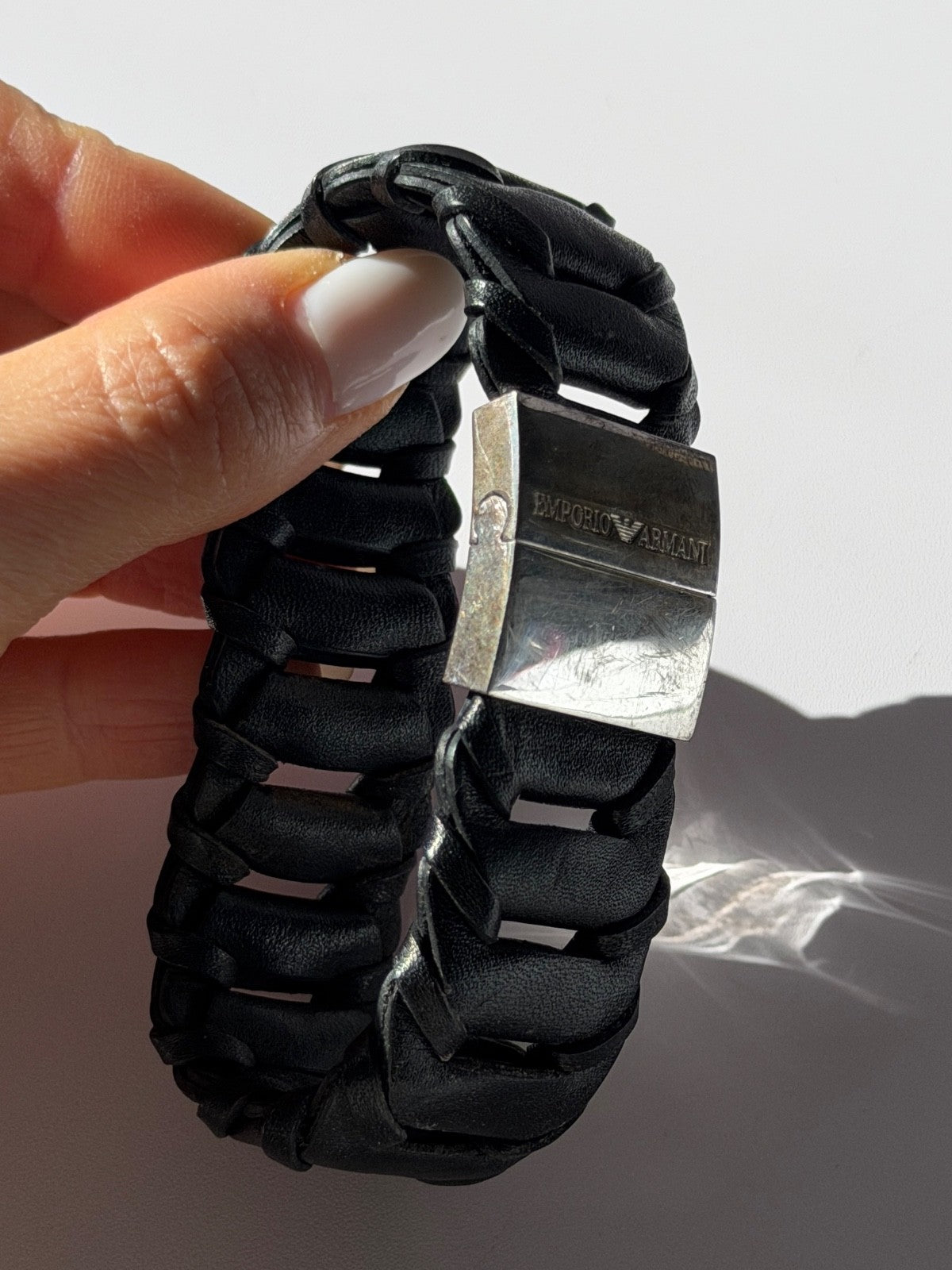 Emporio Armani Leather & 925 Sterling Silver Bracelet