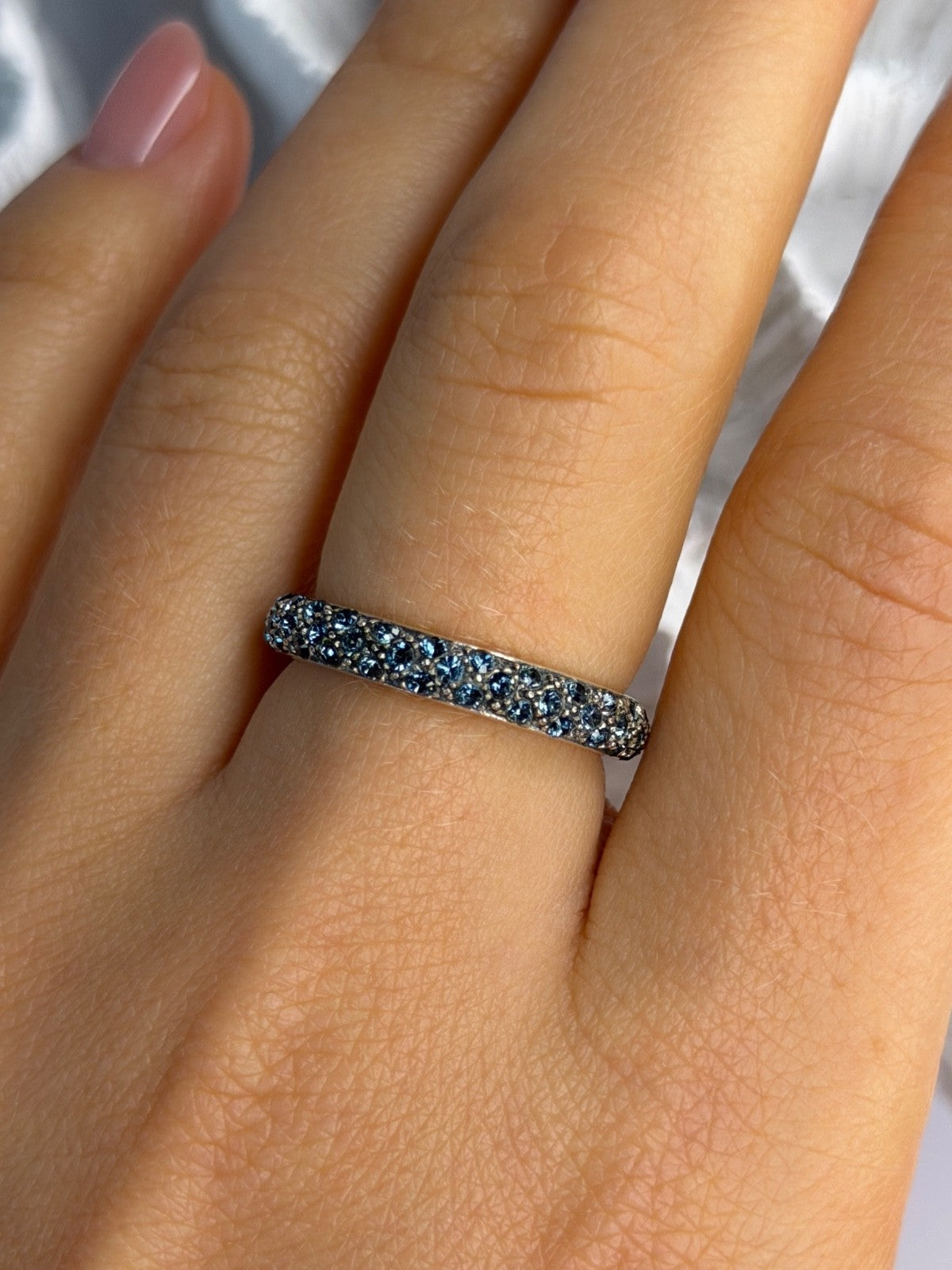 925 Sterling Silver Aquamarine Band Ring Size 8