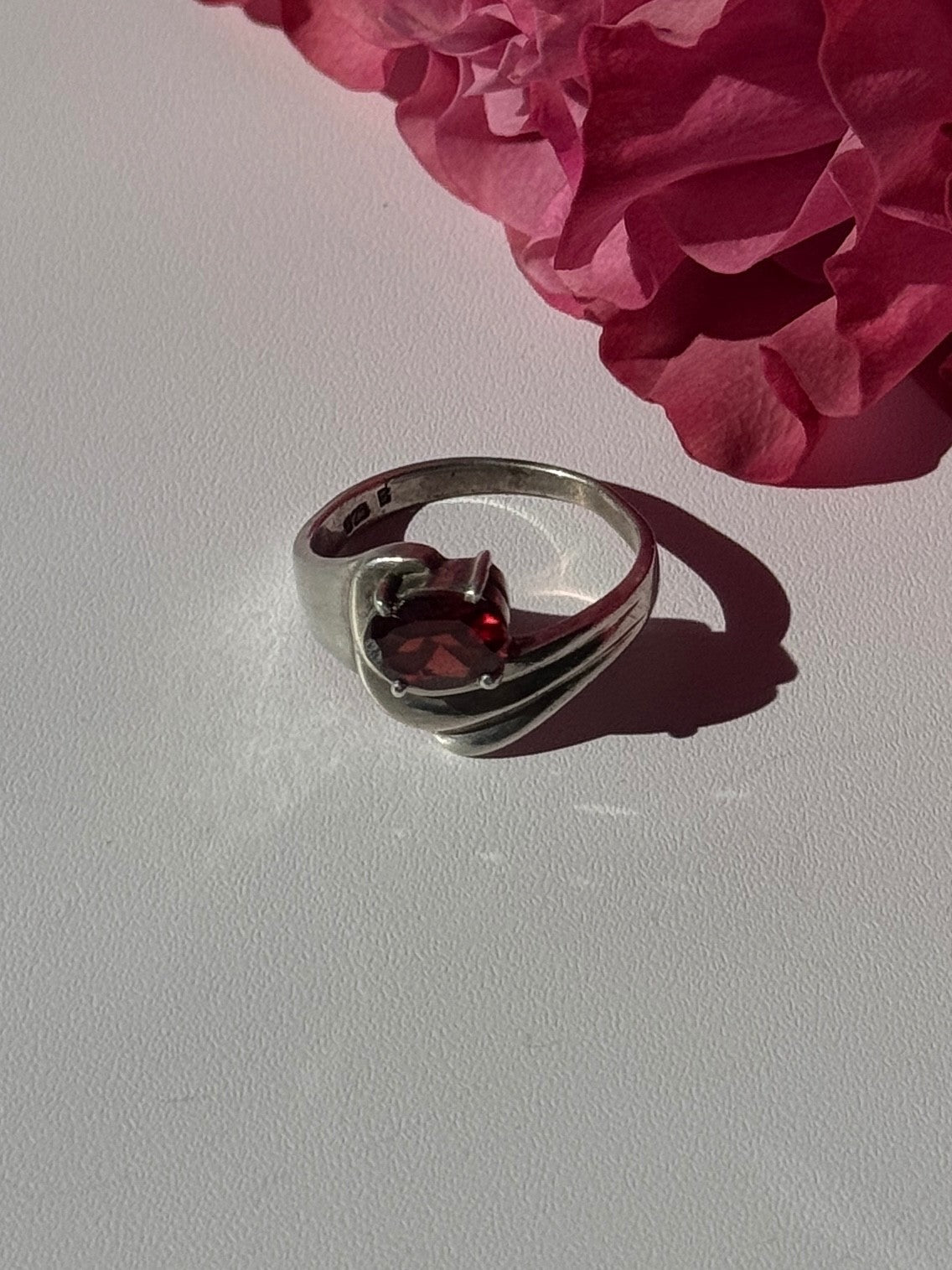 925 Sterling Silver Garnet Ring Size 7.5