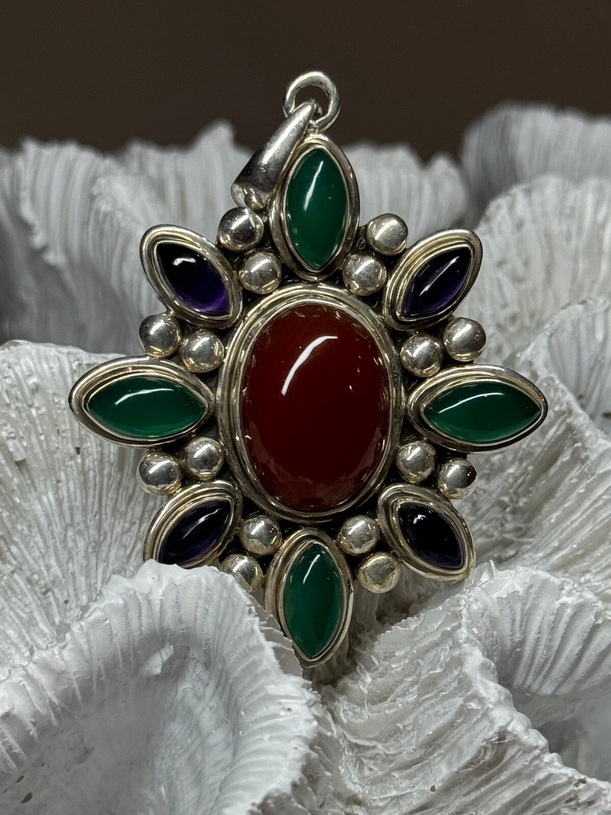 925 Sterling Silver Agate Pendant Length 2.3 Inch